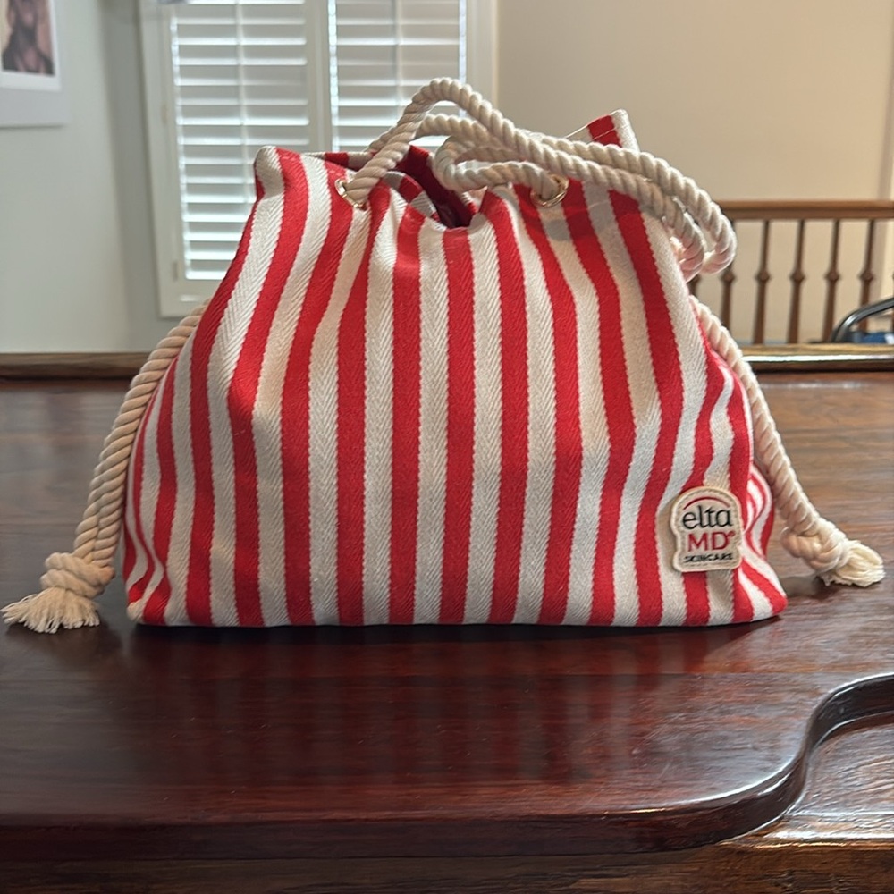 elta MD Red and White Striped Canvas Tote